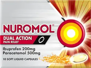 Nuromol Dual Action Tough Pain Relief Liquid Capsules 200mg:500mg 10 caps.webp
